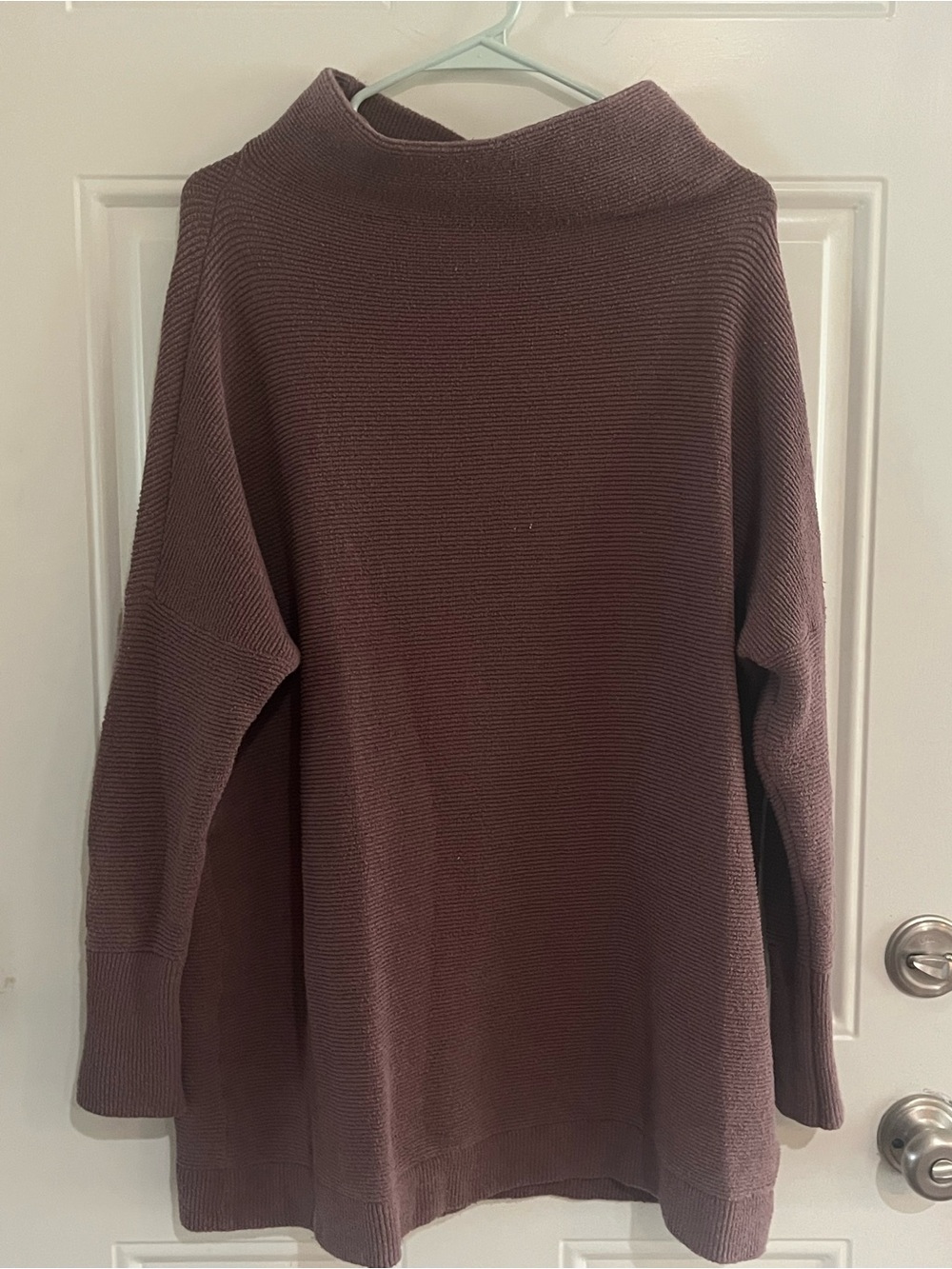 Free People Ribbed Funnel Neck Sweater - Mauve Brown